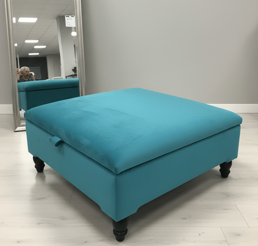 Square Plain Lid Coffee Table Ottoman Storage | Large Velvet Footrest - ISTOOLS