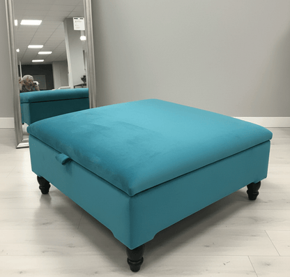 Square Plain Lid Coffee Table Ottoman Storage | Large Velvet Footrest - ISTOOLS