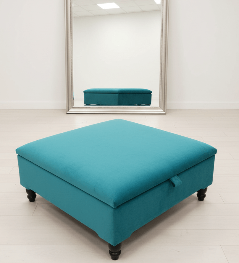 Square Plain Lid Coffee Table Ottoman Storage | Large Velvet Footrest - ISTOOLS