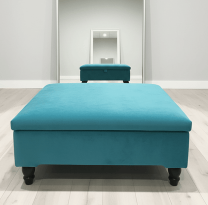 Square Plain Lid Coffee Table Ottoman Storage | Large Velvet Footrest - ISTOOLS