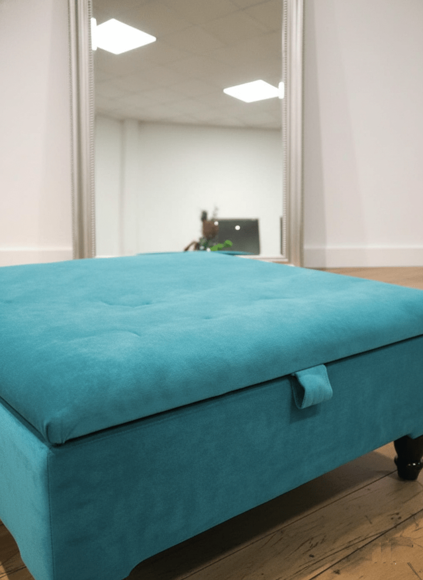 Square Plain Lid Coffee Table Ottoman Storage | Large Velvet Footrest - ISTOOLS