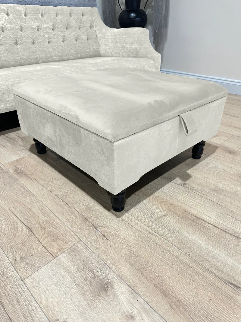 Square Plain Lid Coffee Table Ottoman Storage | Large Velvet Footrest - ISTOOLS