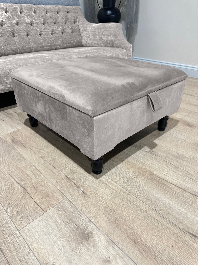 Square Plain Lid Coffee Table Ottoman Storage | Large Velvet Footrest - ISTOOLS