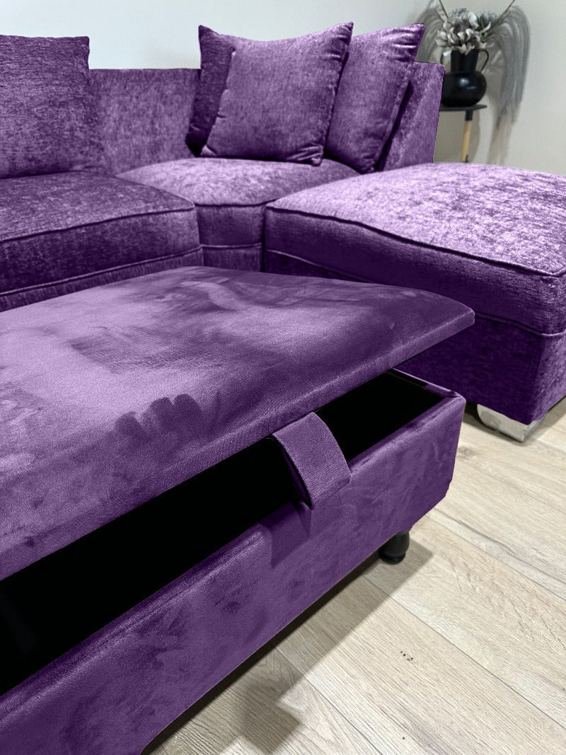 Square Plain Ottoman Storage | Purple Velvet Footstool And Pouffe UK - ISTOOLS