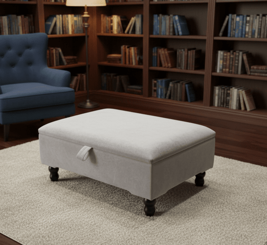 Silver square storage ottoman no legs for UK homes - ISTOOLS