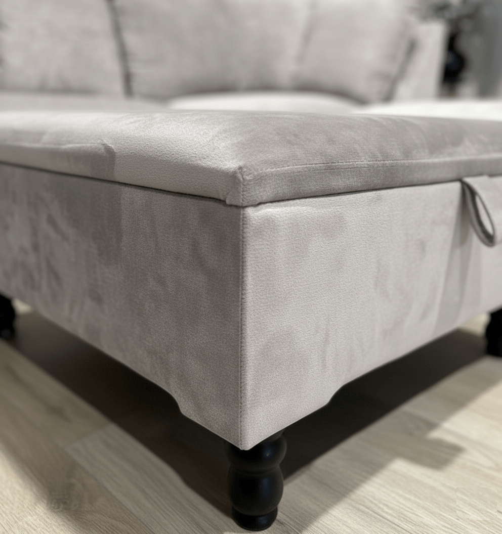 Multi-purpose silver ottoman for seating and storage - ISTOOLS