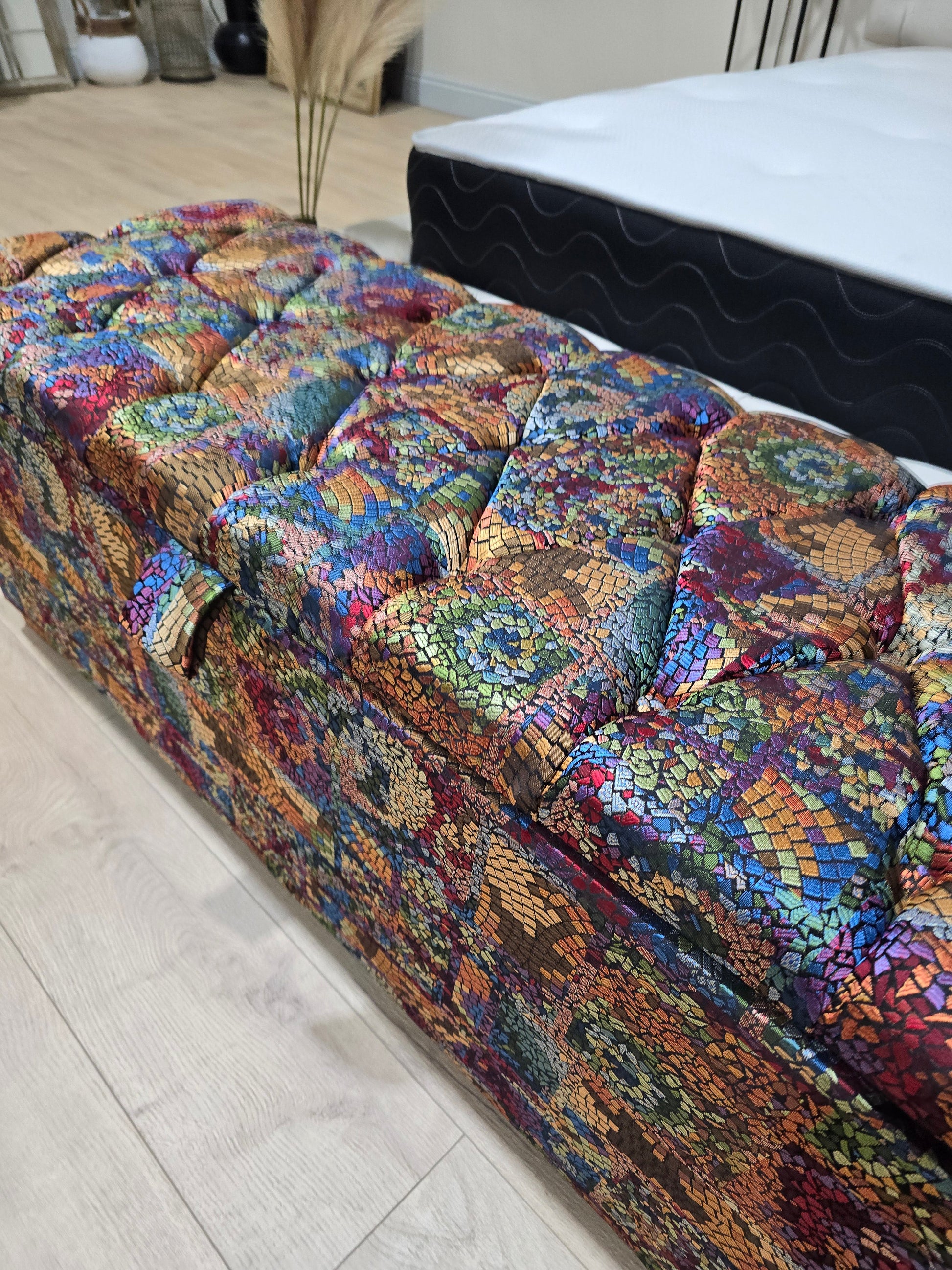 Stained glass embossed multi colour end of bed storage Ottoman, bay window seat - ISTOOLS