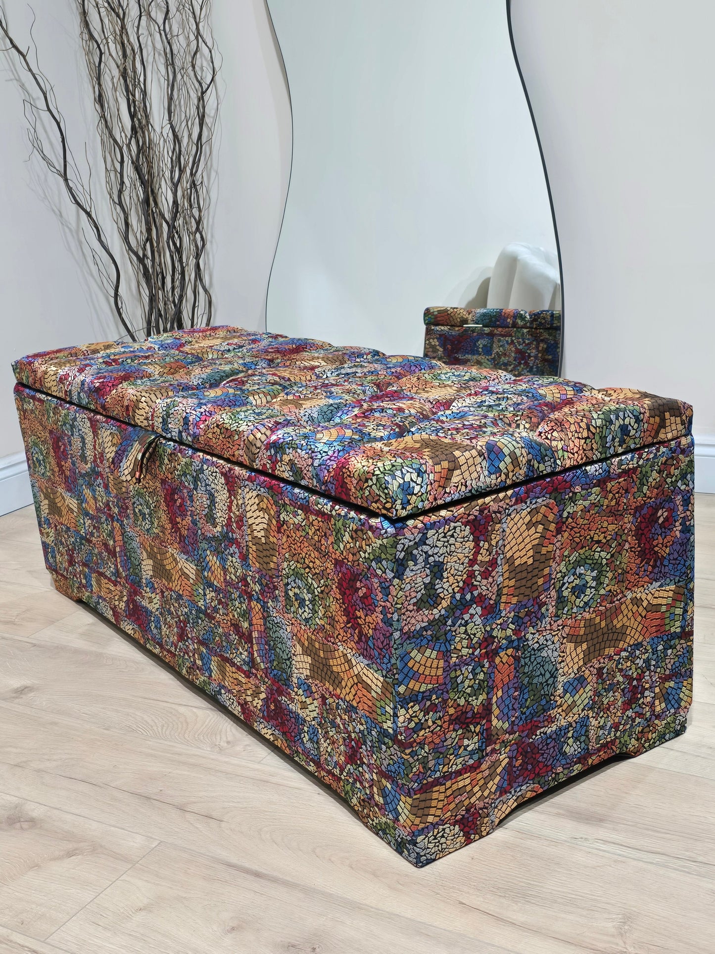 Stained glass embossed multi colour end of bed storage Ottoman, bay window seat - ISTOOLS