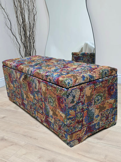 Stained glass embossed multi colour end of bed storage Ottoman, bay window seat - ISTOOLS