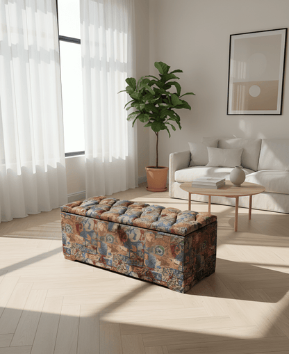 Stained glass embossed multi colour end of bed storage Ottoman, bay window seat - ISTOOLS