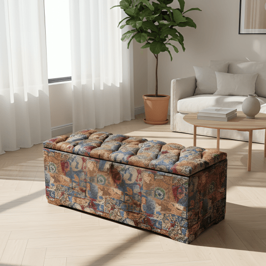 Stained glass embossed multi colour end of bed storage Ottoman, bay window seat - ISTOOLS