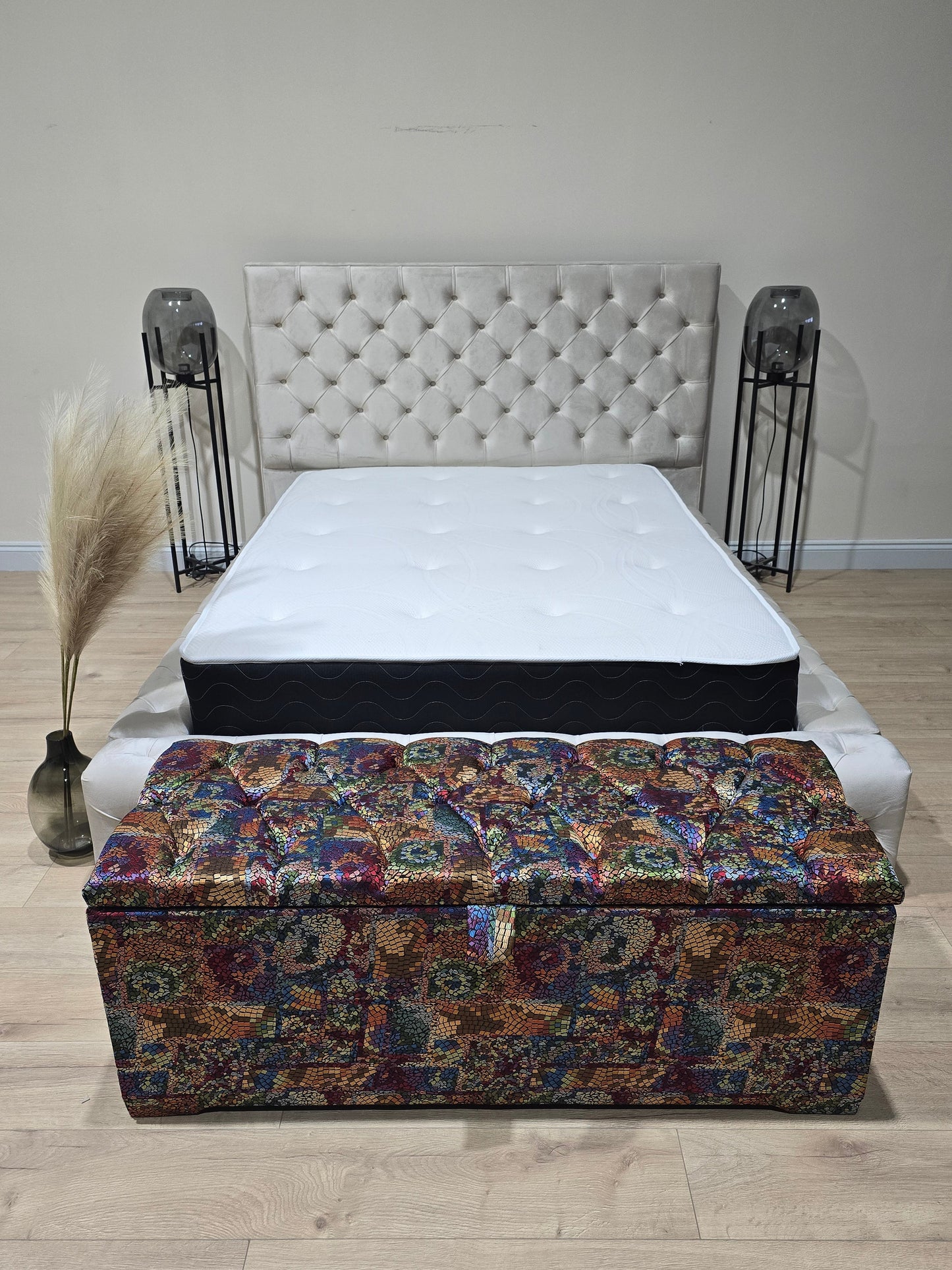 Stained glass embossed multi colour end of bed storage Ottoman, bay window seat - ISTOOLS