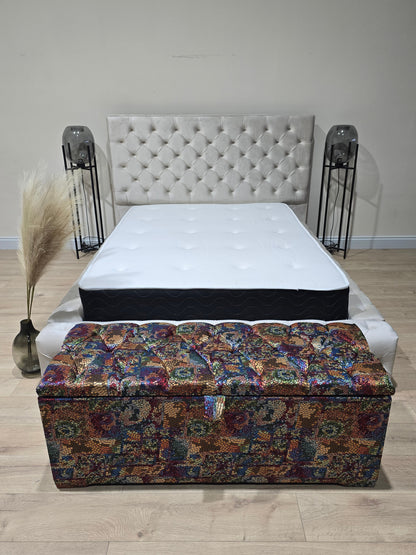 Stained glass embossed multi colour end of bed storage Ottoman, bay window seat - ISTOOLS