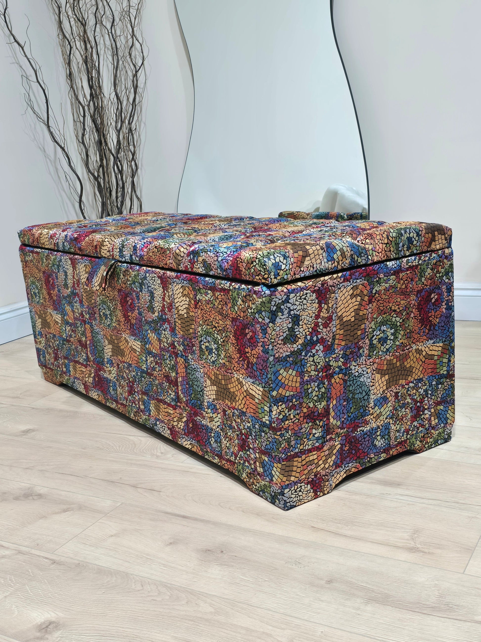Stained glass embossed multi colour end of bed storage Ottoman, bay window seat - ISTOOLS