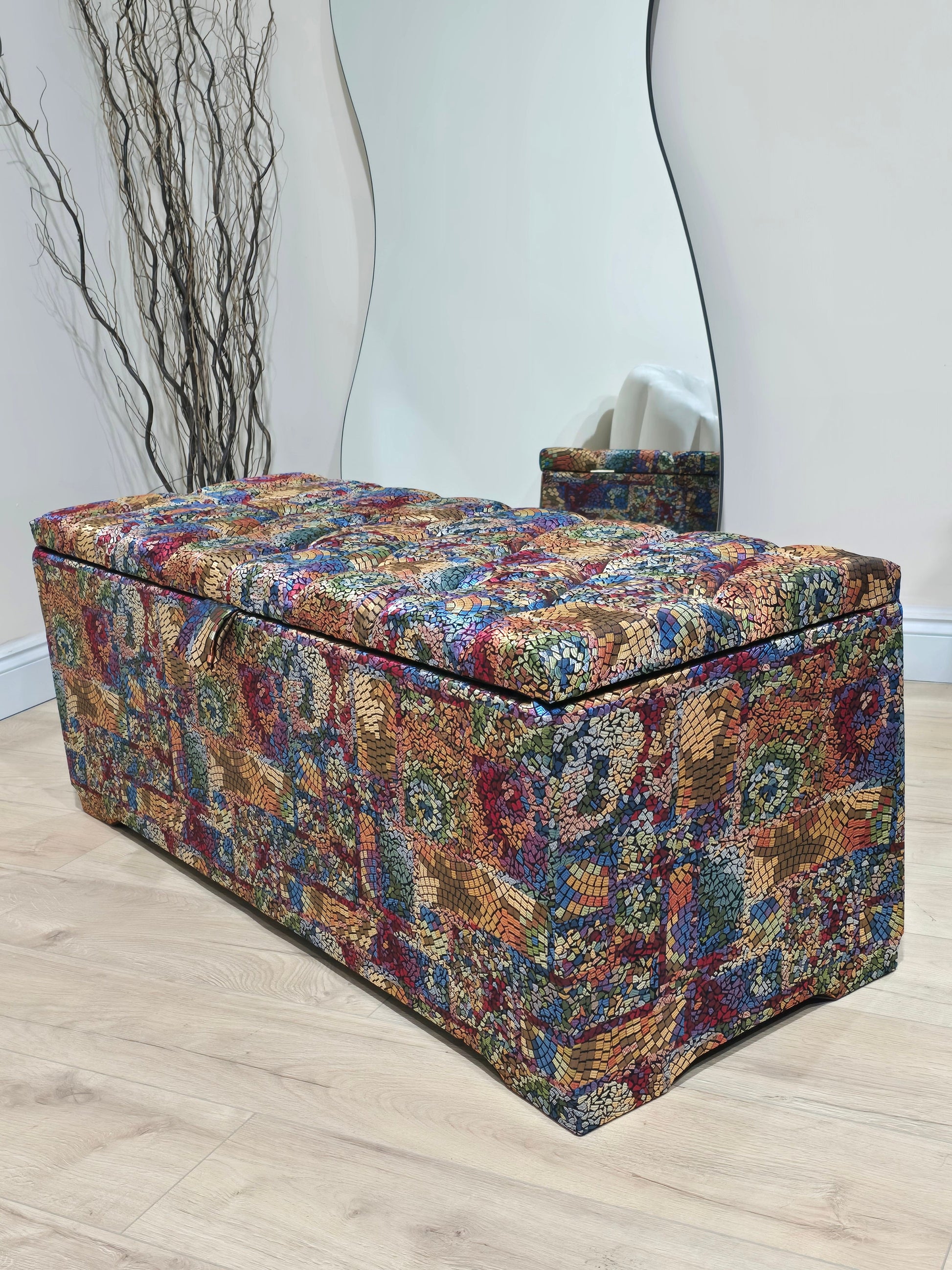 Stained glass embossed multi colour end of bed storage Ottoman, bay window seat - ISTOOLS