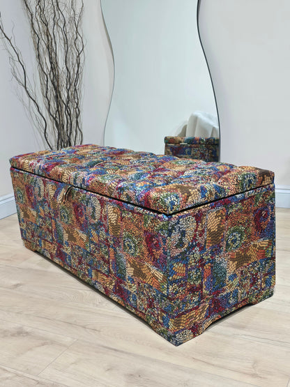 Stained glass embossed multi colour end of bed storage Ottoman, bay window seat - ISTOOLS