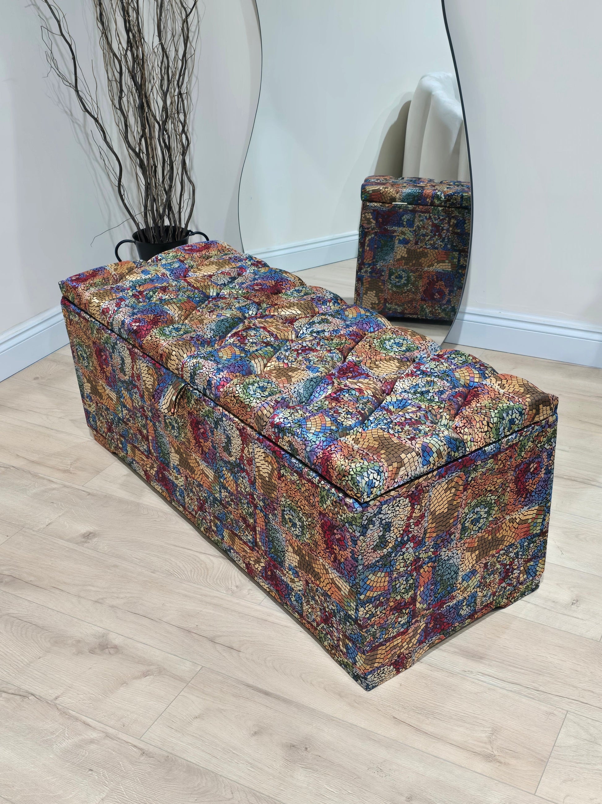 Stained glass embossed multi colour end of bed storage Ottoman, bay window seat - ISTOOLS