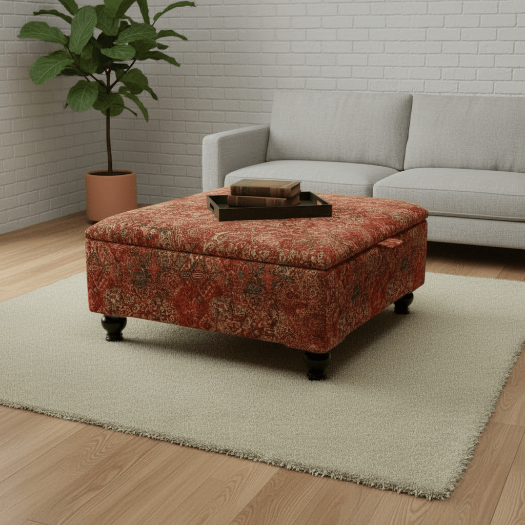 Statement Living Room Pouffe Upholstered Coffee Table with Storage | istools UK - ISTOOLS