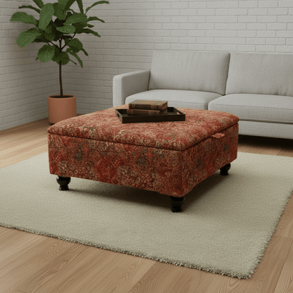 Statement Living Room Pouffe Upholstered Coffee Table with Storage | istools UK - ISTOOLS
