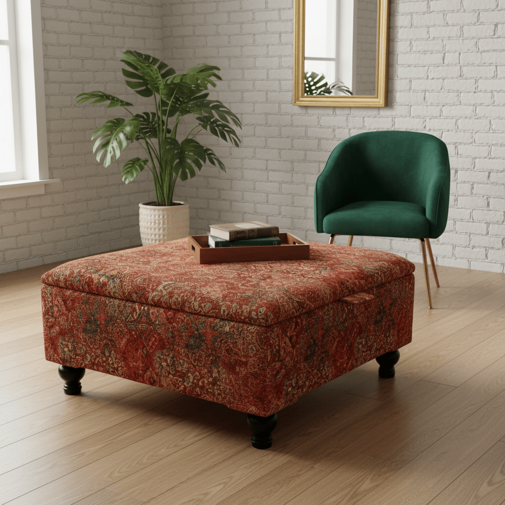 Statement Living Room Pouffe Upholstered Coffee Table with Storage | istools UK - ISTOOLS