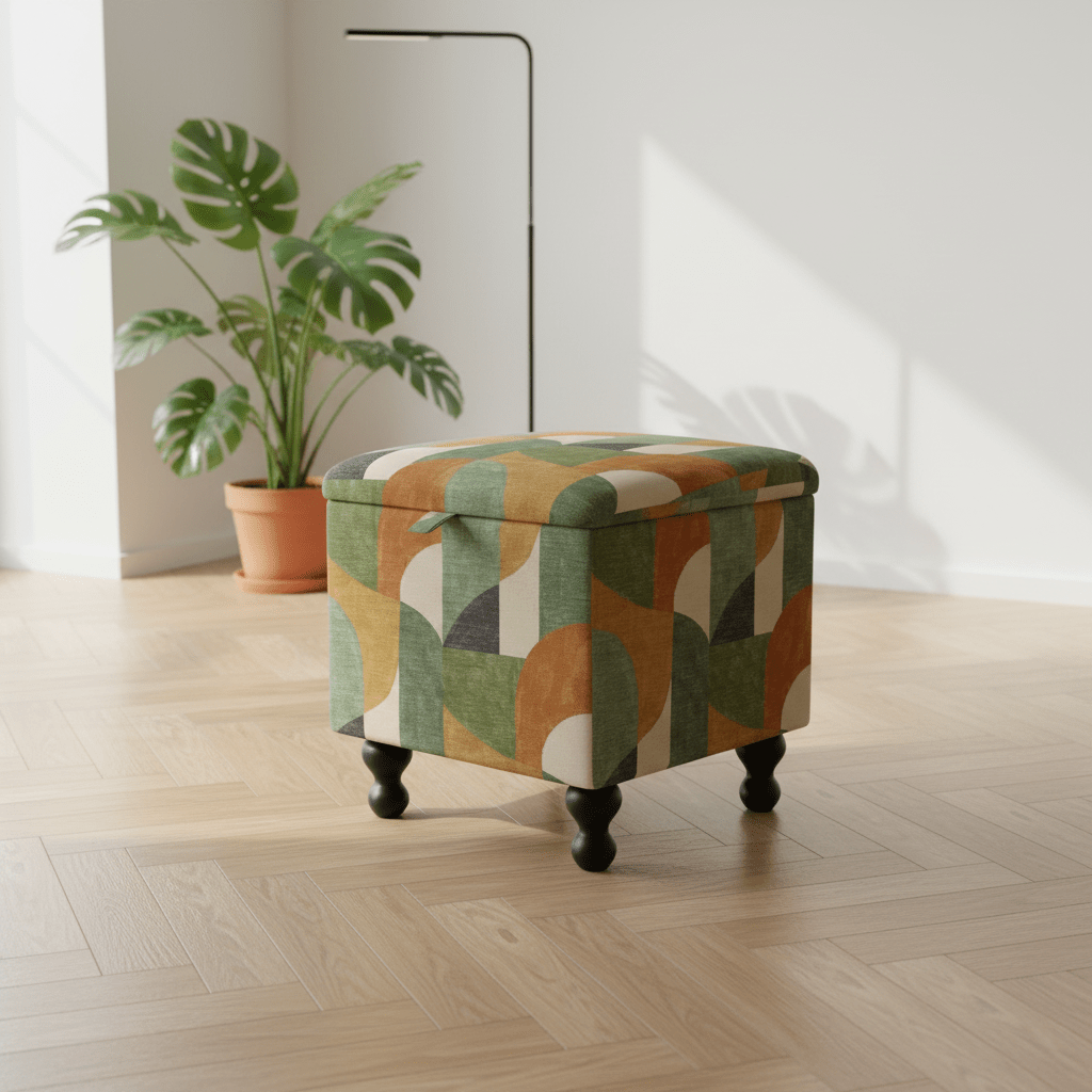 Statement Piece Designer Ottoman – Abstract Artistic Storage Footstool UK - ISTOOLS
