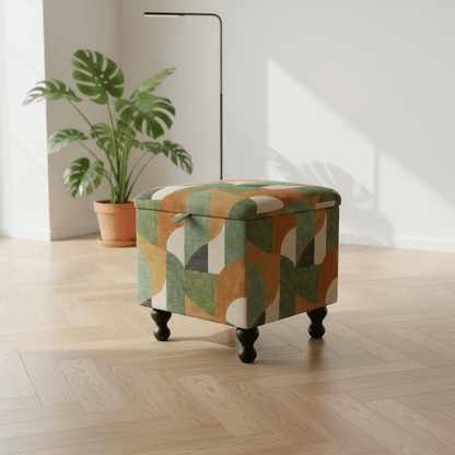 Statement Piece Designer Ottoman – Abstract Artistic Storage Footstool UK - ISTOOLS