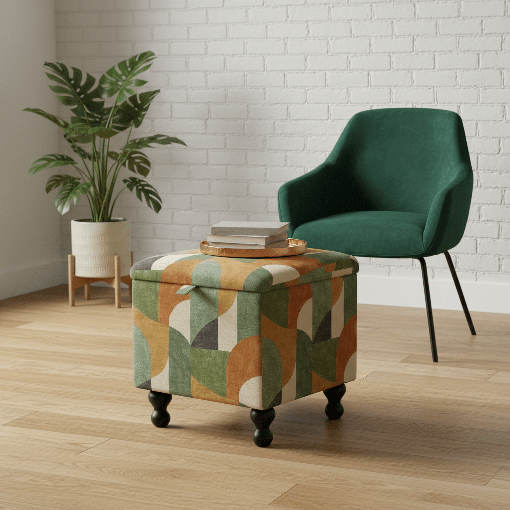 Statement Piece Designer Ottoman – Abstract Artistic Storage Footstool UK - ISTOOLS