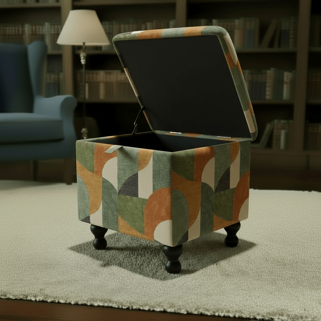 Statement Piece Designer Ottoman – Abstract Artistic Storage Footstool UK - ISTOOLS