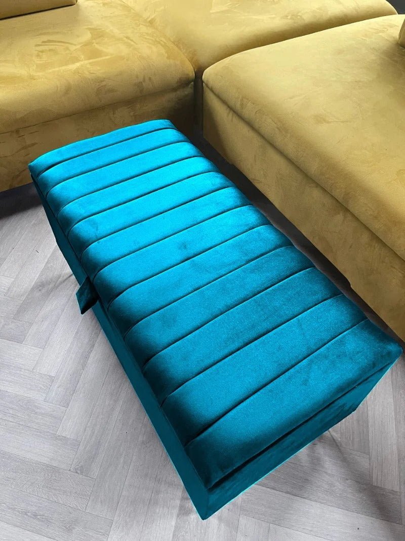 Teal Storage Box Bench | Ottoman Bench | Line Panel Lid Coffee Table - ISTOOLS
