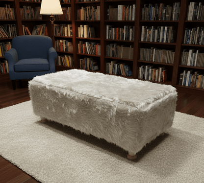 Tobi Fluffy Fabric Footstool Ottoman Coffee Table in UK Living Room - ISTOOLS