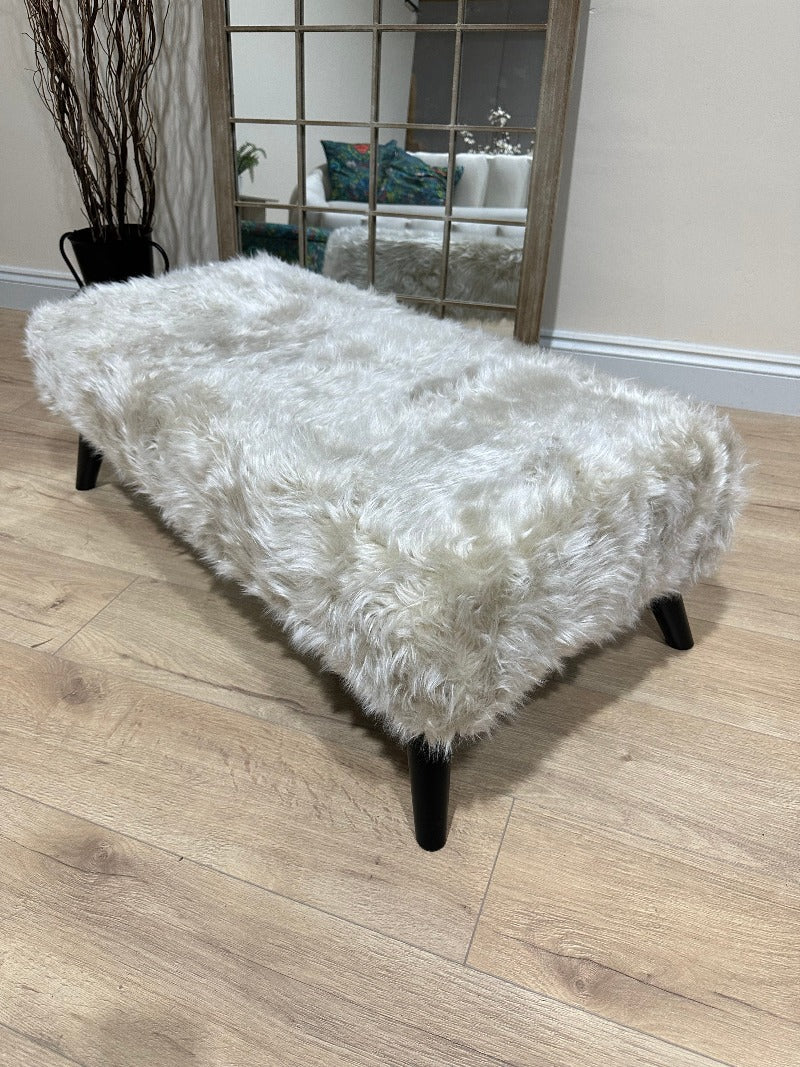 Tobi fluffy fabric footstool pouffe footrest table - ISTOOLS
