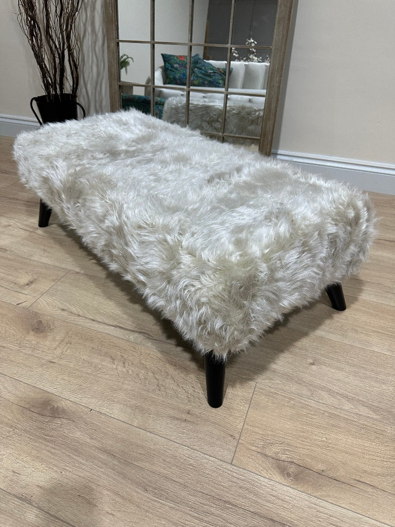 Tobi fluffy fabric footstool pouffe footrest table - ISTOOLS