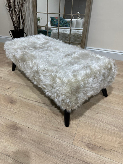 Tobi fluffy fabric footstool pouffe footrest table - ISTOOLS