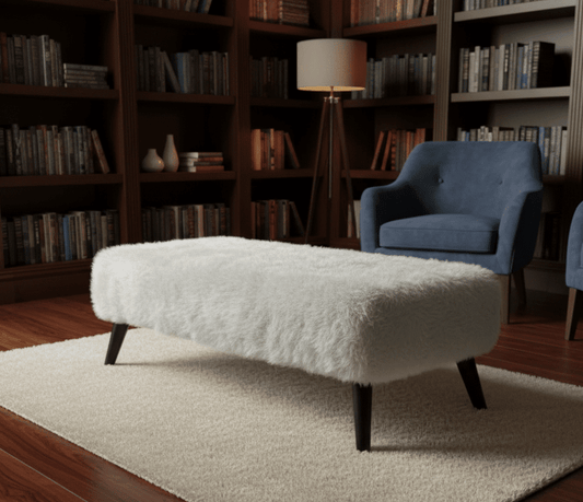 Tobi fluffy fabric footstool pouffe footrest table - ISTOOLS