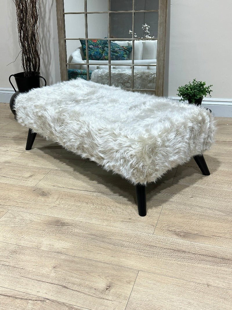 Tobi fluffy fabric footstool pouffe footrest table - ISTOOLS
