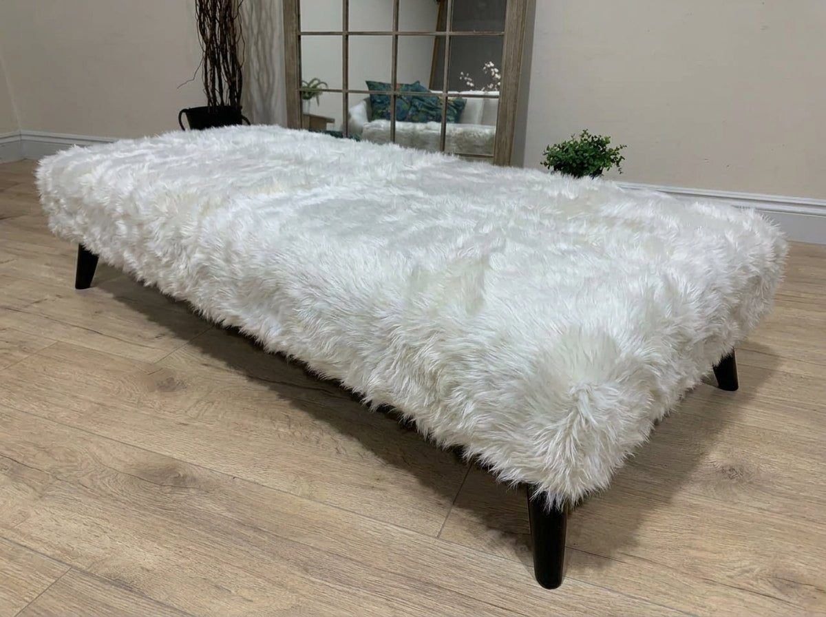 Tobi Fluffy Fabric Footstool Pouffe – Luxury Ottoman Footrest & Coffee Table - ISTOOLS