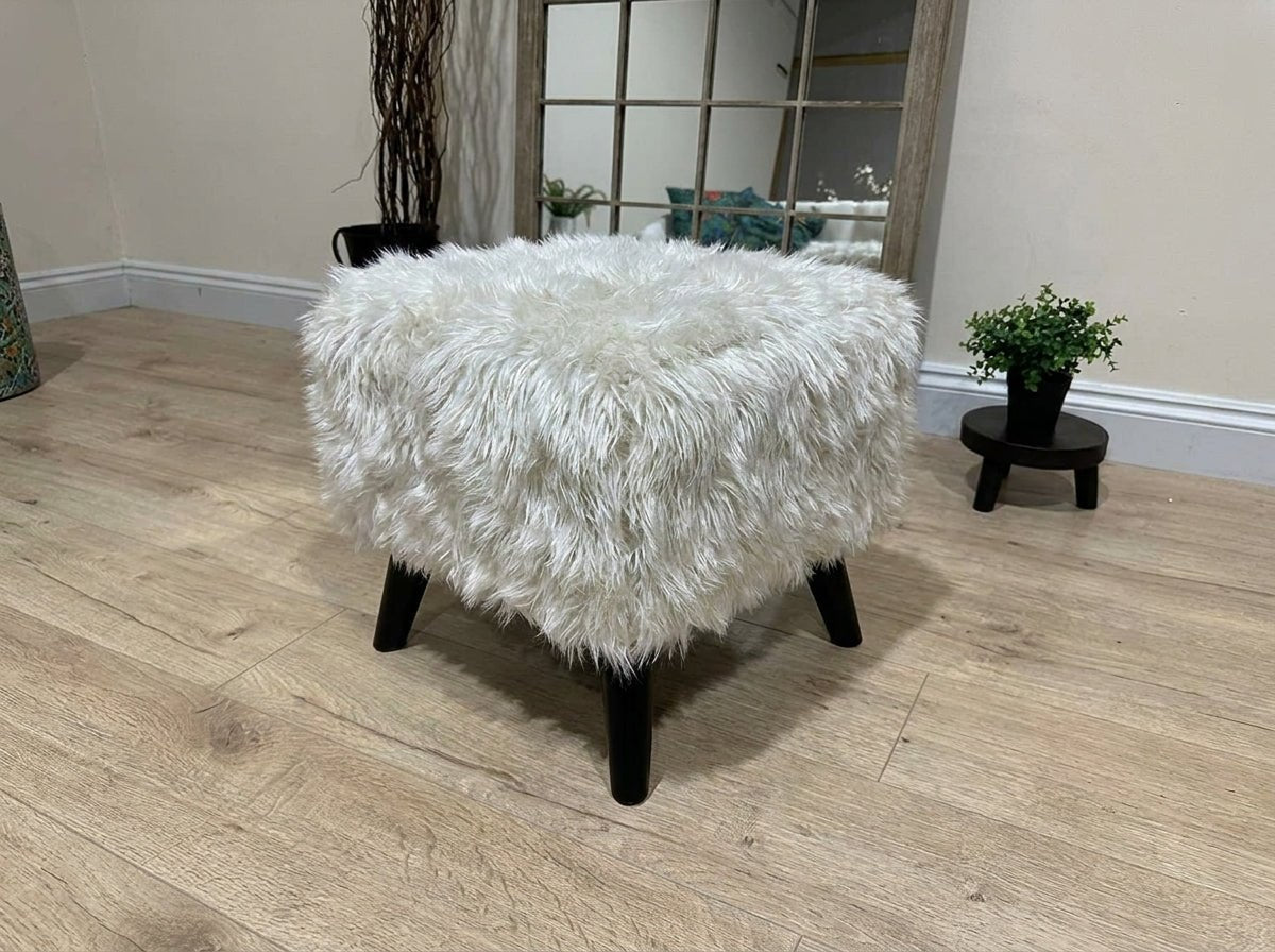 Tobi Fluffy Fabric Footstool Pouffe – Luxury Ottoman Footrest & Coffee Table - ISTOOLS