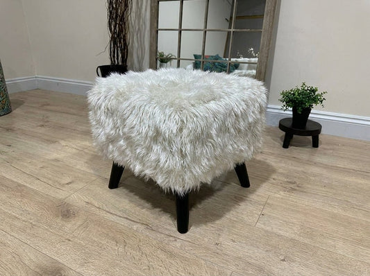 Tobi Fluffy Fabric Footstool Pouffe – Luxury Ottoman Footrest & Coffee Table - ISTOOLS
