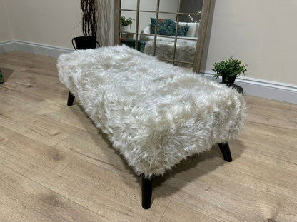 Tobi Fluffy Fabric Footstool Pouffe – Luxury Ottoman Footrest & Coffee Table - ISTOOLS
