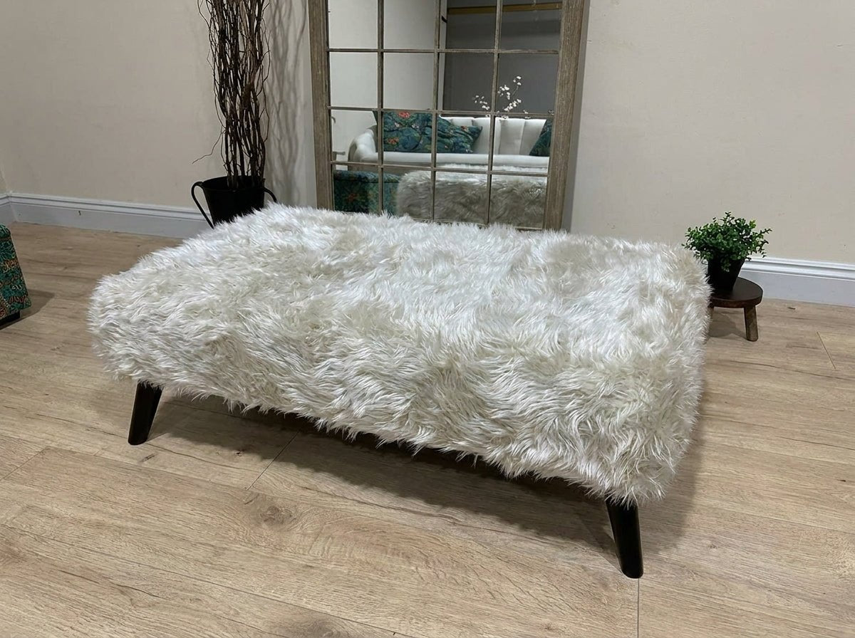 Tobi Fluffy Fabric Footstool Pouffe – Luxury Ottoman Footrest & Coffee Table - ISTOOLS