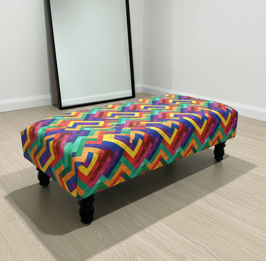 Window Bay Seat Pouffe Ottoman in Vibrant Multi-Colour Upholstery - ISTOOLS