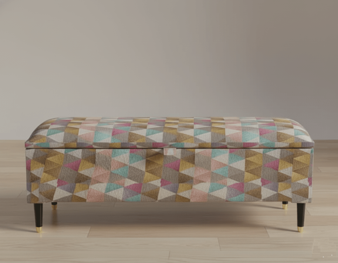 Modern Geometric Patterned Ottoman Bench with Cushioned Seat - ISTOOLS