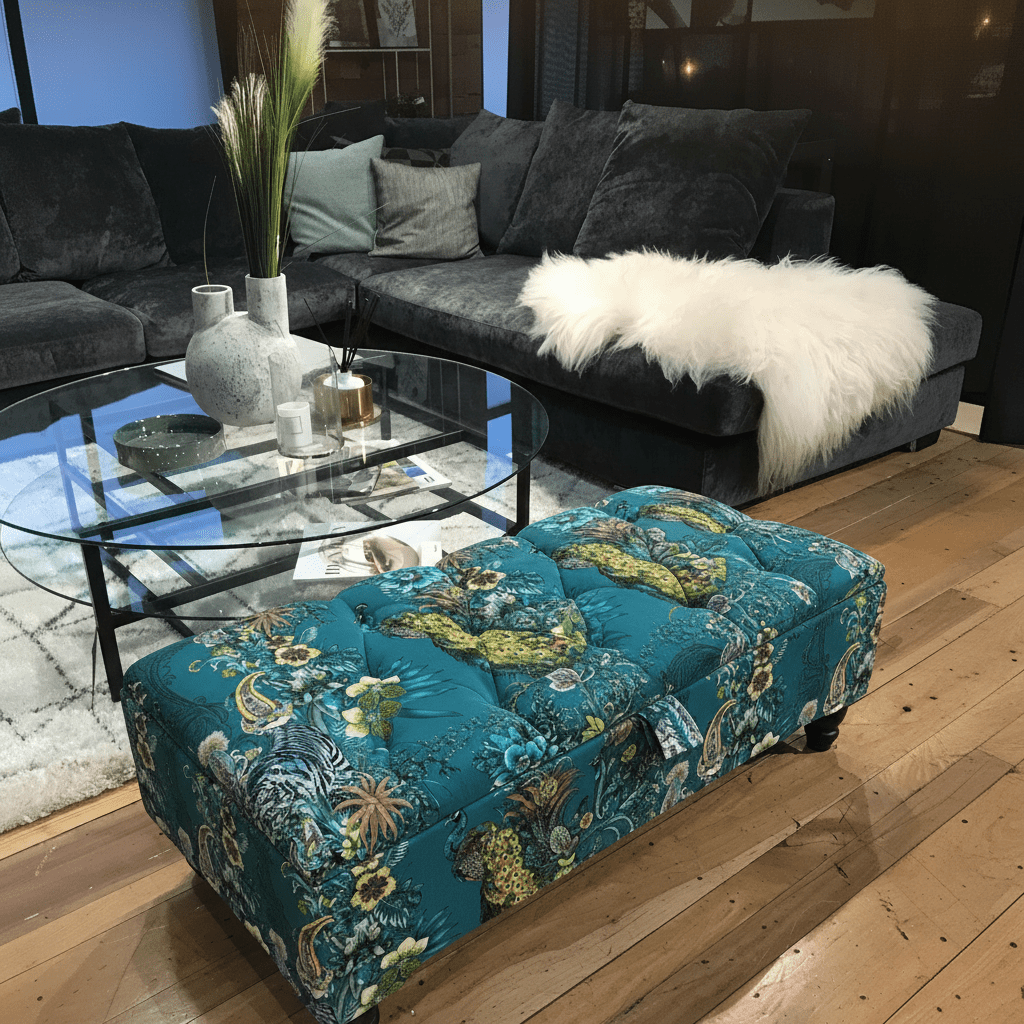 UK Made Rectangular Ottoman Storage Box Plain Velvet bec - ISTOOLS
