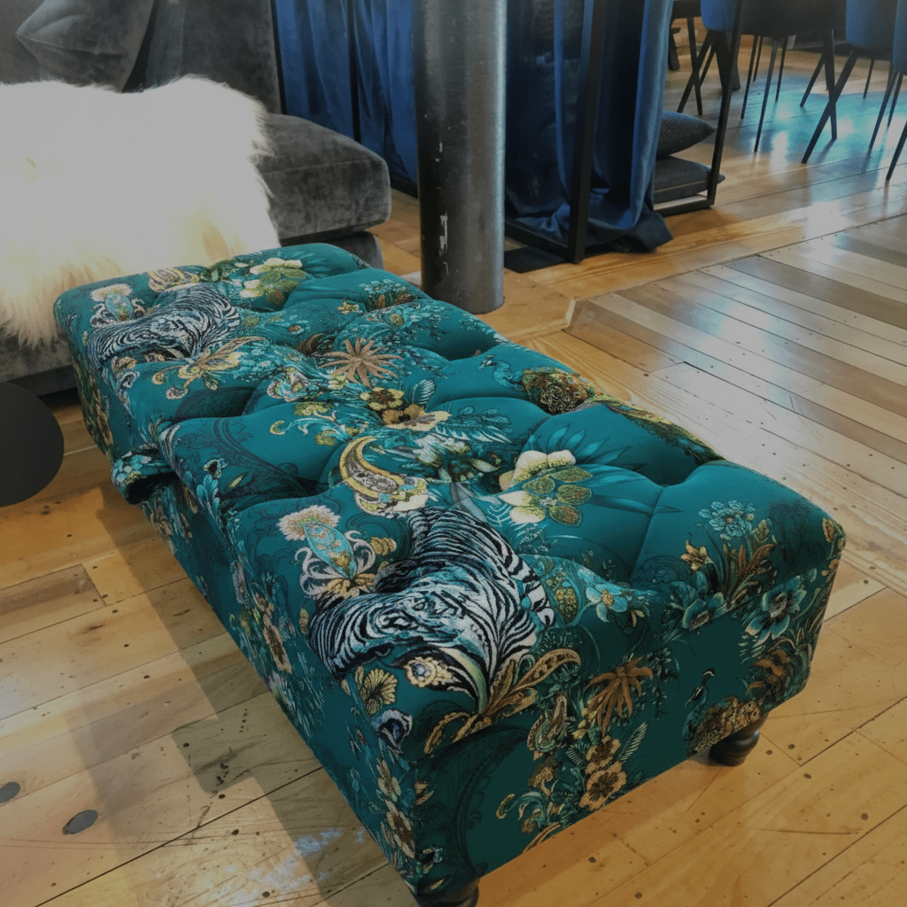 UK Made Rectangular Ottoman Storage Box Plain Velvet bec - ISTOOLS