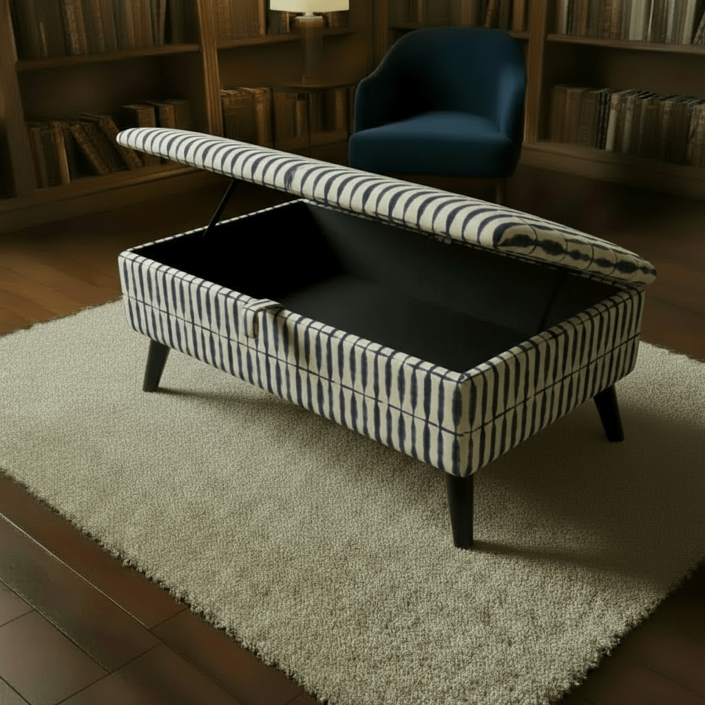 Upholstered Ottoman Storage Bench – Multi - Purpose Footstool, Seat & Coffee Table with Hidden Storage - ISTOOLS