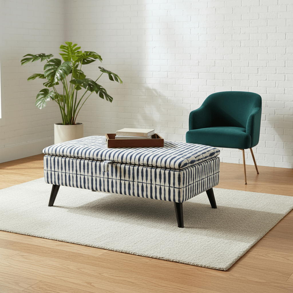 Upholstered Ottoman Storage Bench – Multi - Purpose Footstool, Seat & Coffee Table with Hidden Storage - ISTOOLS