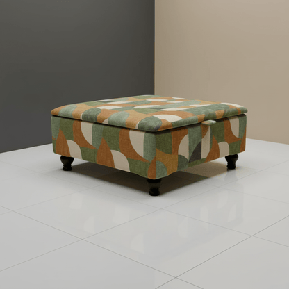 Wide Hidden Storage Pouffe – Multi - Toned Designer Storage Ottoman for Living Room Centrepiece - ISTOOLS