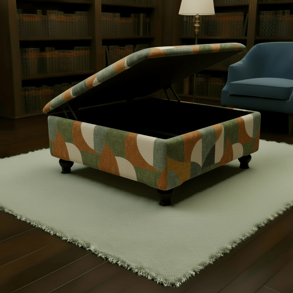 Wide Hidden Storage Pouffe – Multi - Toned Designer Storage Ottoman for Living Room Centrepiece - ISTOOLS