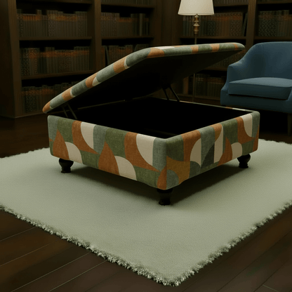 Wide Hidden Storage Pouffe – Multi - Toned Designer Storage Ottoman for Living Room Centrepiece - ISTOOLS