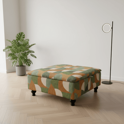 Wide Hidden Storage Pouffe – Multi - Toned Designer Storage Ottoman for Living Room Centrepiece - ISTOOLS